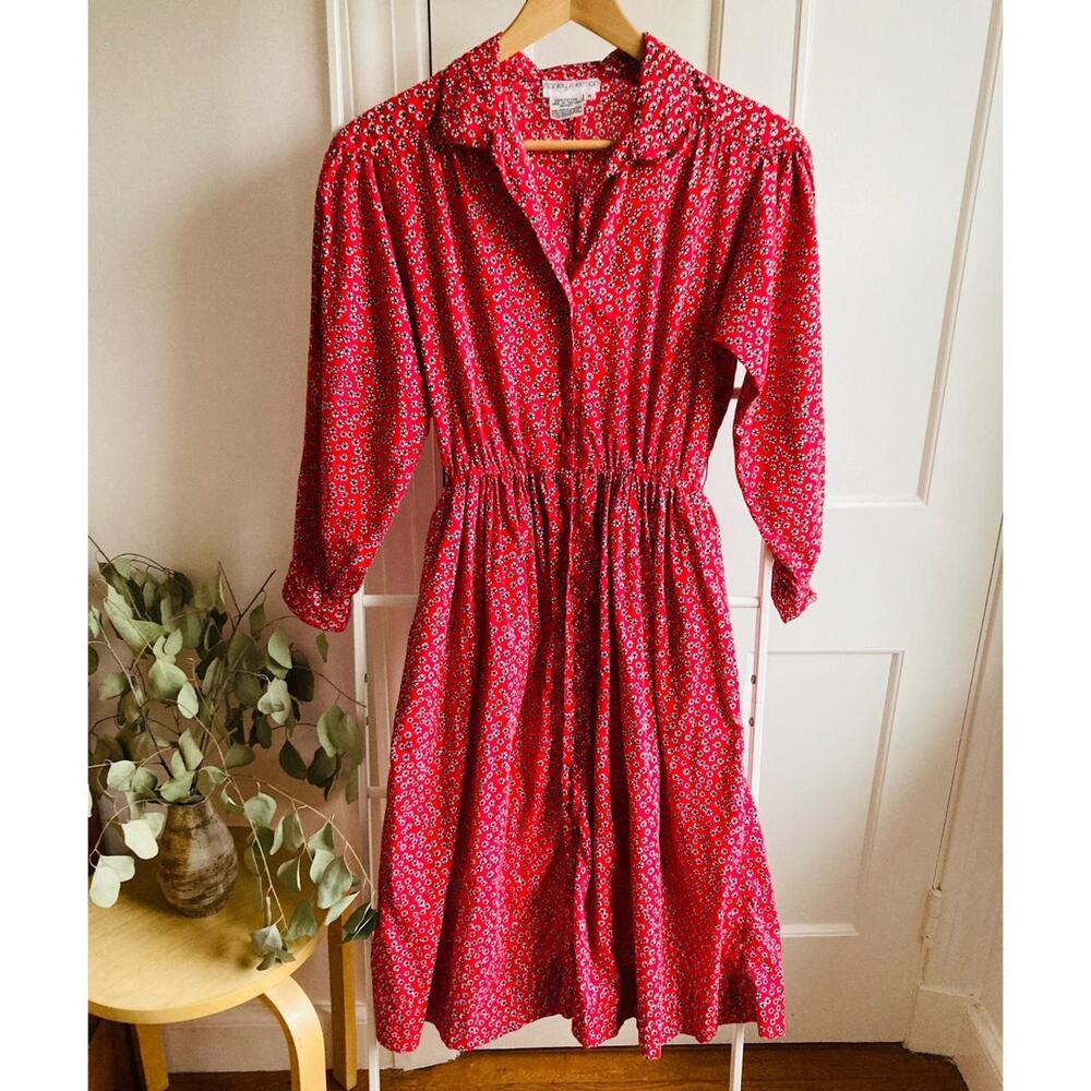 Vintage Cotton Red Pattern Shirt Dress